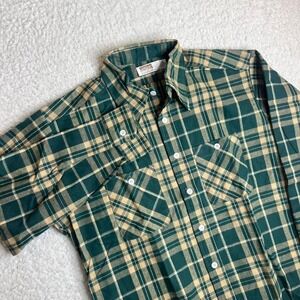 70s Montgomery ward men's blue plaid flannel long sleeve work pockets‎ xl